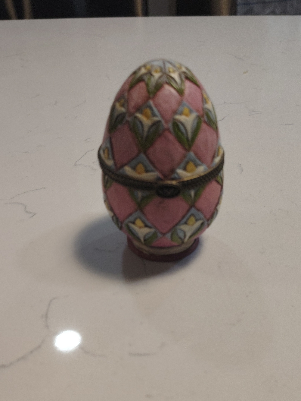 Jim Shore Pink and Green Floral Egg Trinket Box
